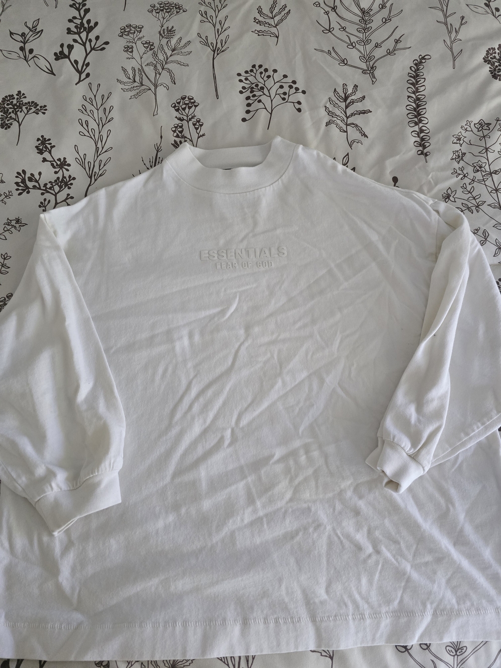 Essentials Kid's Ivory Embossed Logo Long-Sleeve Tee